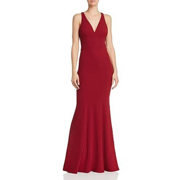 Bariano  Morgan Dark Red Formal Racerback Floor Length Gown - Picture 1 of 10